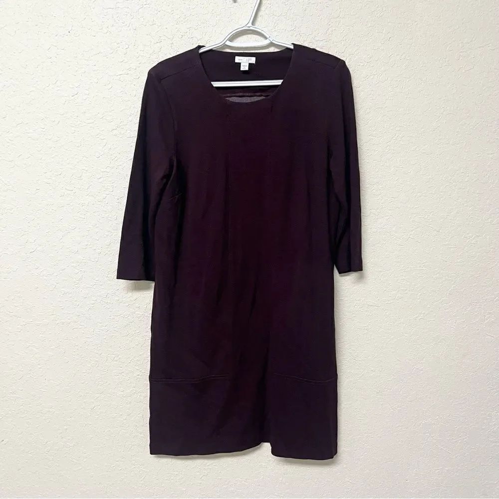 J. Jill Plum Purple Navy Herringbone Ponte Shift Dress Stretch Size S Petite